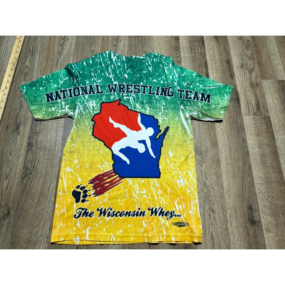 C2 Sport Wisconsin Wrestling Shirt Men Small Green Yellow Adult Greco Excellent